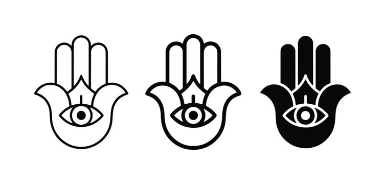 Hamsa Hand Icons, Evil Eye Protection Symbols, Hand of Fatima Vector Graphics