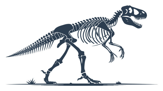 Tyrannosaurus rex skeleton walking on in dark blue