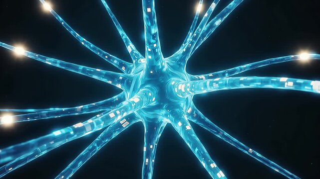 An abstract AI neural network visualization with luminous nodes 
