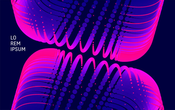 Two symmetrical objects composed of dots are attracted to each other. Energy. Technological background. Color transition effect. Gradient. Industrial style for digital projects. Vector for design.