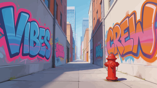 Graffiti alley with fire hydrant