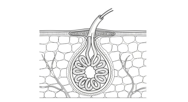 Anatomical Illustration of a Sweat Gland in Human Skin