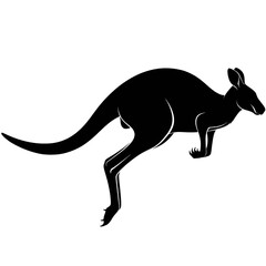 Fototapeta premium Silhouette of a kangaroo leaping forward against a white background, representing Australian wildlife and movement.