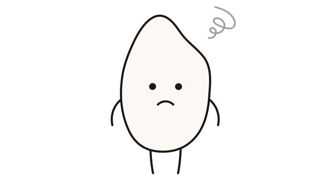 Worried rice character animation, food shortage concept, simple 5 second motion mascot video