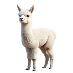 Obraz premium Cute standing alpaca with soft wool in natural pose isolated on transparent background png file