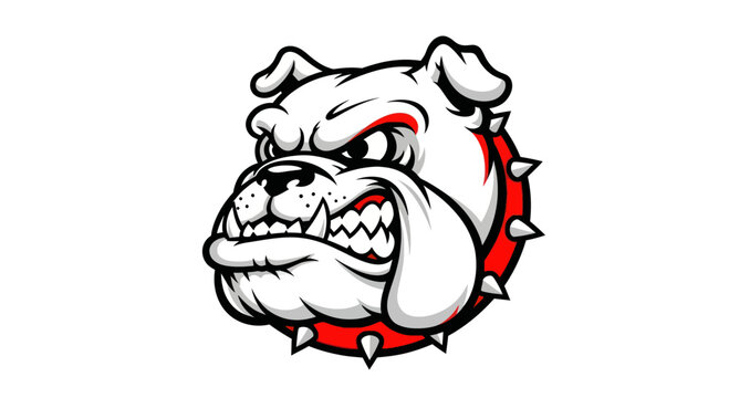 Aggressive Bulldog Mascot Head with Spiked Collar