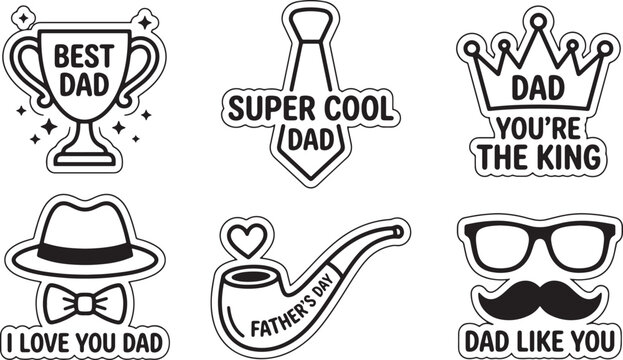 Fathers day stickers with icons and text