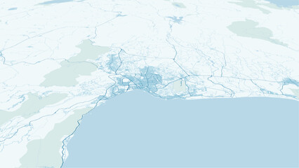 Naklejka premium Modern minimalist black and white vector map of Antalya, Turkey. High-quality scalable illustration of Antalya city grid, and Mediterranean coastline for posters and urban design.