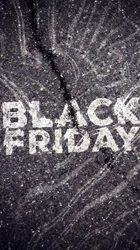 Industrial-style vertical composition with worn cement textures and striking Black Friday offer text overlays.