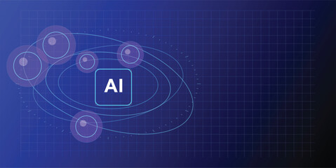 AI Chip Orbital Ring Atom Technology Blue Background Vector Design © Taky