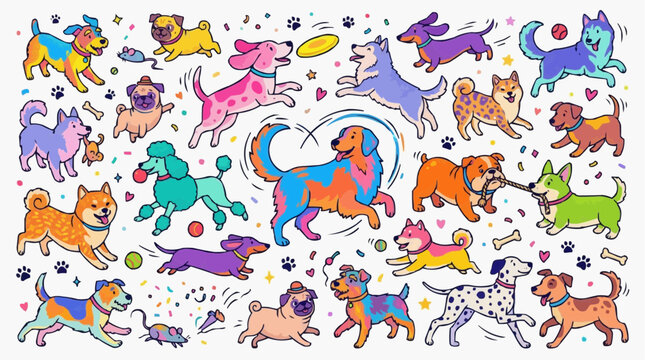 seamless pattern with animals Funny Dog Cartoon Icon Set &ndash; Cute Colorful Pet Collection, Playful Doggy Characters in Flat Illustration Style