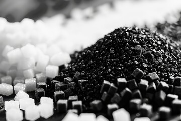 Fototapeta premium White sugar is scattered on the table 