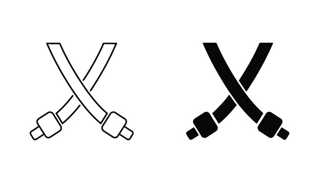 Crossed suspenders icon set in outline and solid black style for vintage fashion and tailoring