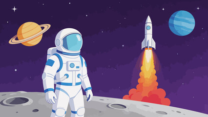 Astronaut on moon with rocket launch © D3