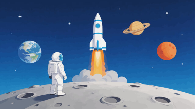 Astronaut watching rocket launch in space