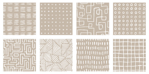 Set Aesthetic Contemporary printable seamless pattern with abstract line brush stroke shapes and line in nude colors. Pastel boho background in minimalist mid century style vector Illustration wall © shohanex
