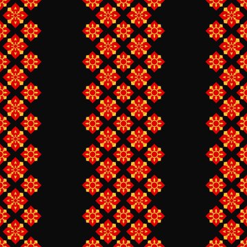 Abstract folk art, geometric patterns, fabric, red and yellow color, printed patterns, art, discontinuous tribal patterns, covers, prints, wallpapers, carpet design, product pattern.