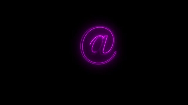neon line icon At" symbol 3D icon spinning. Alpha channel. Seamless looping.