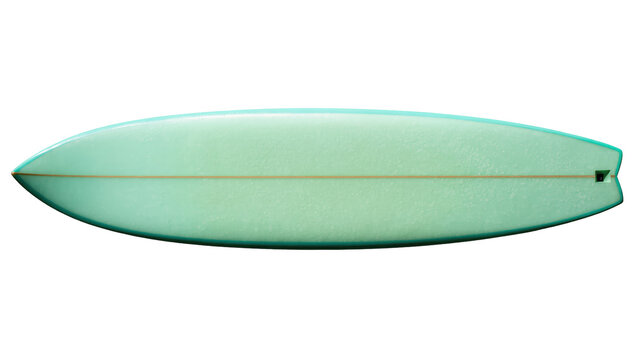 Light green surfboard with yellow stringer, isolated on transparent background