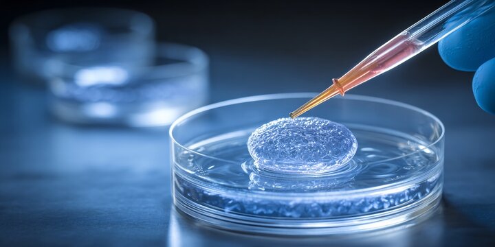 advanced ivf laboratory with human embryo in petri dish for fertility research