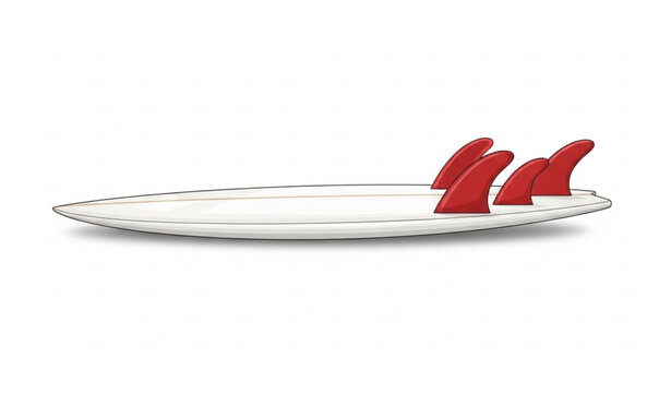 Shortboard surfboard vector with red fins realistic blank board illustration isolated on white