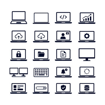 Laptop and Computer Vector Icons Set, Technology Devices UI Line Symbols, Editable Outline Tech Icon Pack