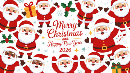 Festive christmas santa claus and reindeer holiday pattern with cheerful decorations Vector © Sofiqul