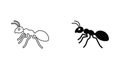 Detailed ant insect icon set in black outline and solid silhouette styles for biology education and nature themed graphic design or mobile app interface © Canvas