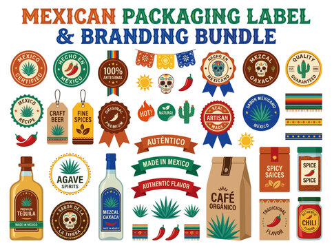 Mexican Packaging Label and Branding Bundle for Authentic Food and Beverage Design