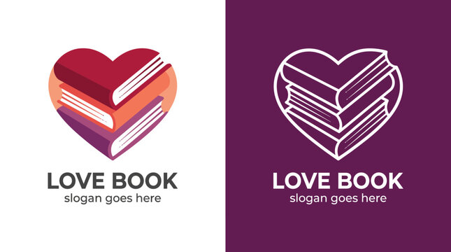 A creative logo combining books in a heart shape, symbolizing love for reading and education, perfect for bookstores, libraries, and literary-themed brands.