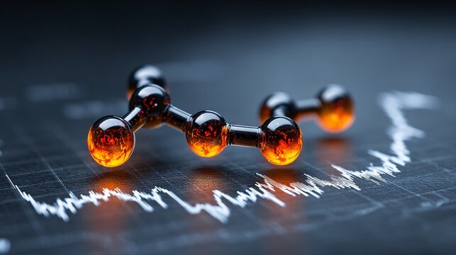 molecular structure of ethanol on financial chart background for scientific and investment analysis