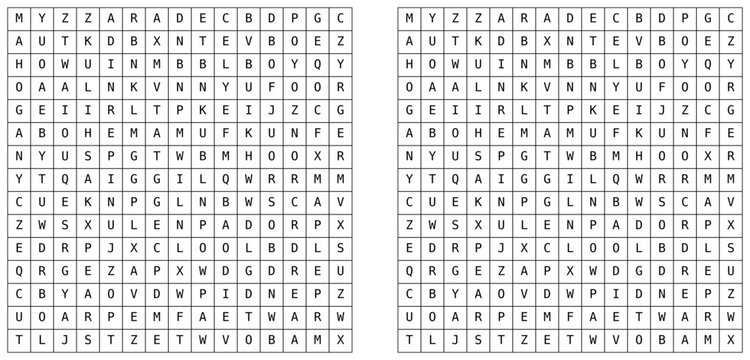 Printable word search puzzle with clean letter grid for vocabulary practice, brain training, worksheets, activity books, and educational materials. Simple black and white design suitable for all ages.
