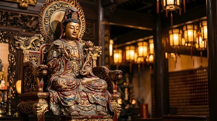 Fototapeta premium Warm glowing mystical lantern illuminating a dark shadowy room