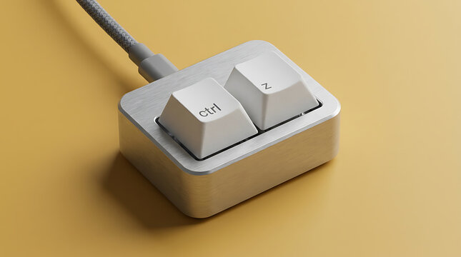 Minimalist aluminum mechanical macro pad with ctrl and z keycaps for undo shortcut on a yellow background
