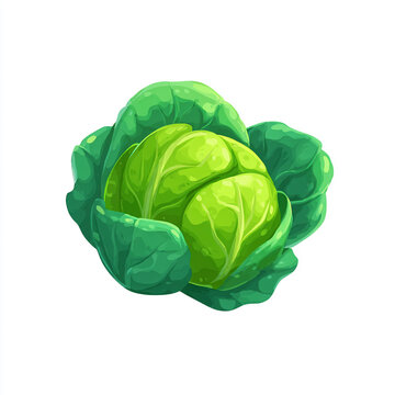 A playful, isometric green cabbage with soft 3D textures. This cute, cartoon-style vegetable features vibrant layers and a polished finish, designed as a high-quality icon for mobile gaming apps.