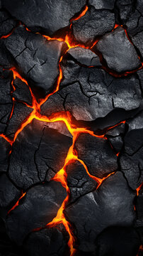 Fiery molten lava texture with glowing veins and cracked black rock
