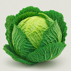Obraz premium A playful, isometric green cabbage with soft 3D textures. This cute, cartoon-style vegetable features vibrant layers and a polished finish, designed as a high-quality icon for mobile gaming apps.