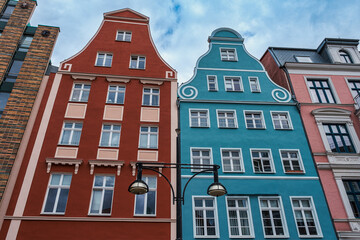 Fototapeta premium Old historic house facades in the old town of Rostock in Mecklenburg-Western Pomerania