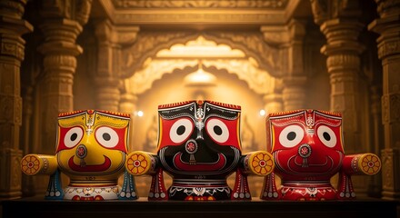 Fototapeta premium Glowing golden temple interior decorated with ornate sculptures
