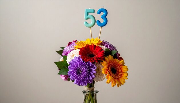 Vibrant Flower Bouquet with Number 53 for Birthday or Anniversary Celebration