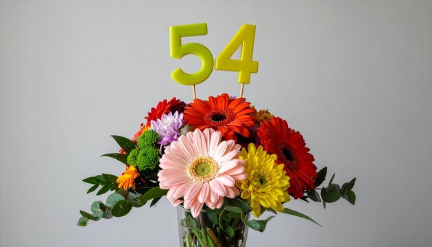 Vibrant Flower Bouquet with Number 54 for Birthday or Anniversary Celebration