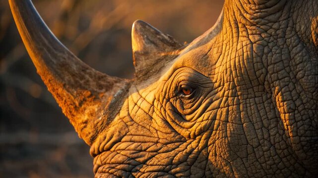 Rhino wildlife animal with textured skin and horn in warm golden light showcasing India tour nature beauty and wild animal strength