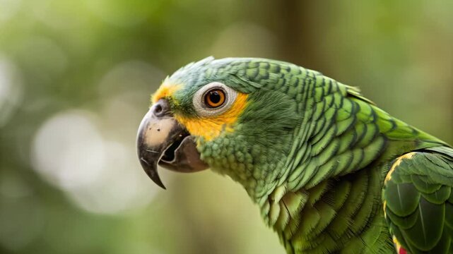 Green parrot bird wildlife nature india tour with vibrant feathers sharp beak exotic beauty wild charm yellow markings face perched detailed feathers