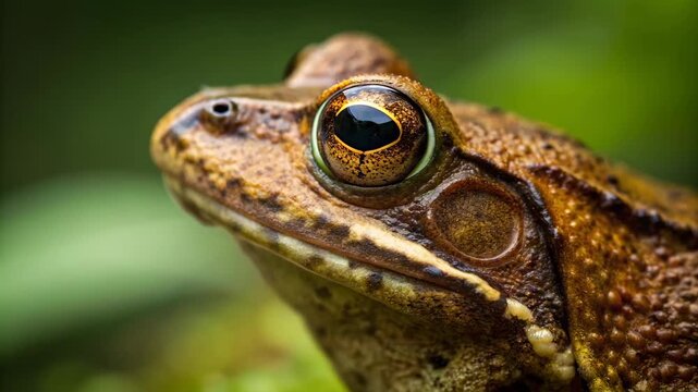 Brown frog eye detailed texture in green natural habitat showcasing india wildlife tour nature amphibian beauty and animal life excitement