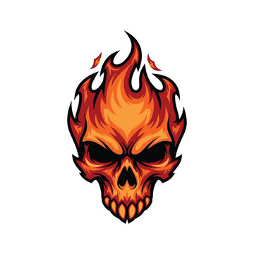 Flaming Skull Illustration with Fire.