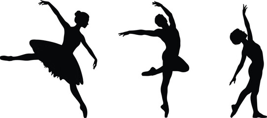 Ballet dancer silhouettes set with graceful poses of female performers isolated on white background for design use © SreeRupali