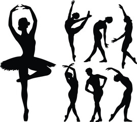 Ballet dancer silhouette collection with graceful poses and classical dance movements isolated on white background for design © SreeRupali
