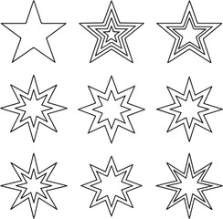 Obraz premium Set of simple black outline star shapes for graphic design Vector