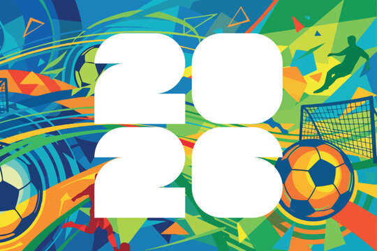 Abstract soccer background with 2026 text and football elements world cup 2026