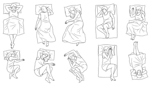 Different sleeping positions illustrated from a bird's eye view